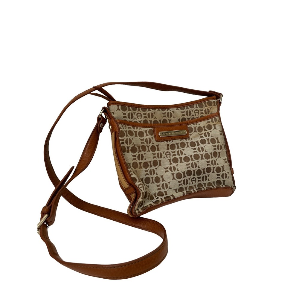 Etienne Aigner Vintage Crossbody Purse Tan,Brown,Beige So Many Pockets,Zippers